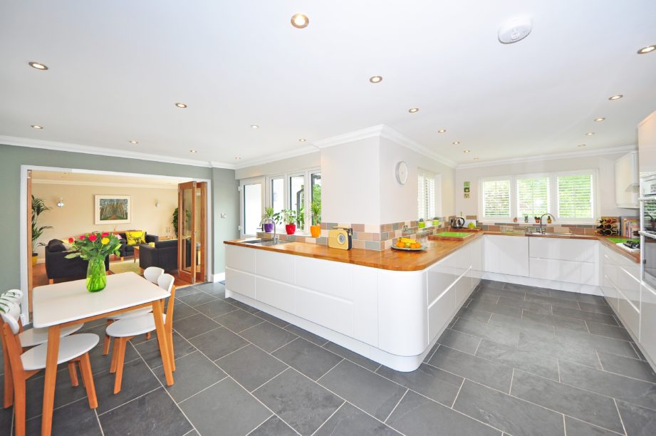 Modern white and grey tile custom home kitchen